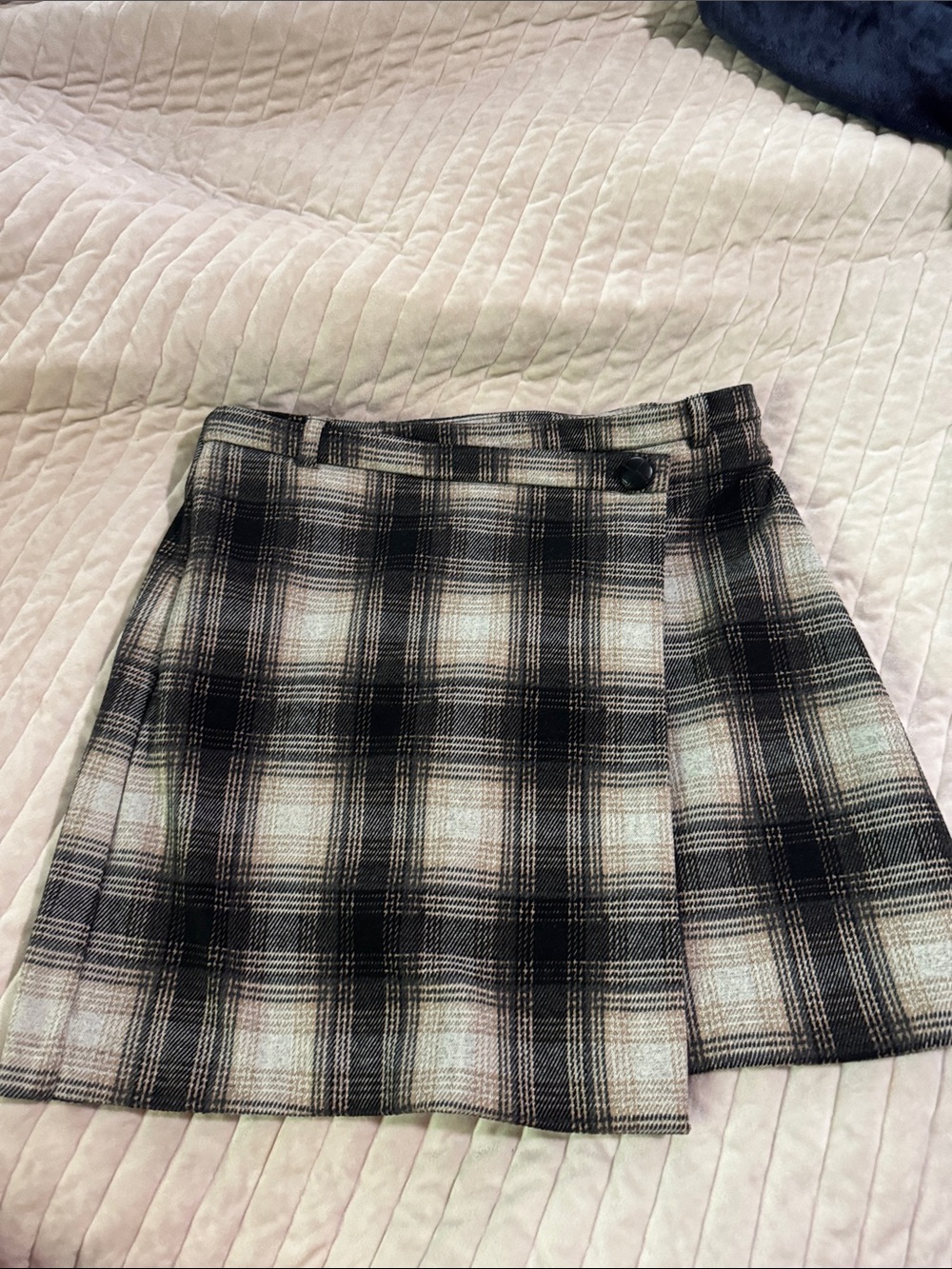Catherine Malandrino Black and Cream Plaid Wrap Mini Skirt